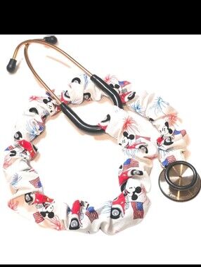 Patriotic White Disney Mickey Mouse USA Flag Fireworks Stethoscope Sleeve Cover